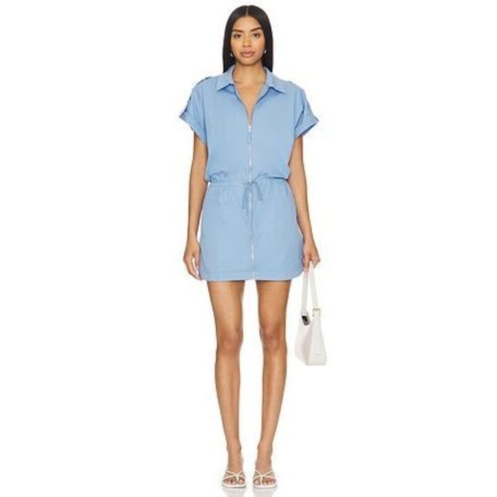 PISTOLA ANTHROPOLOGIE Meg Dress Blue Zip Front Drawstring Mini Shirt Dress Large